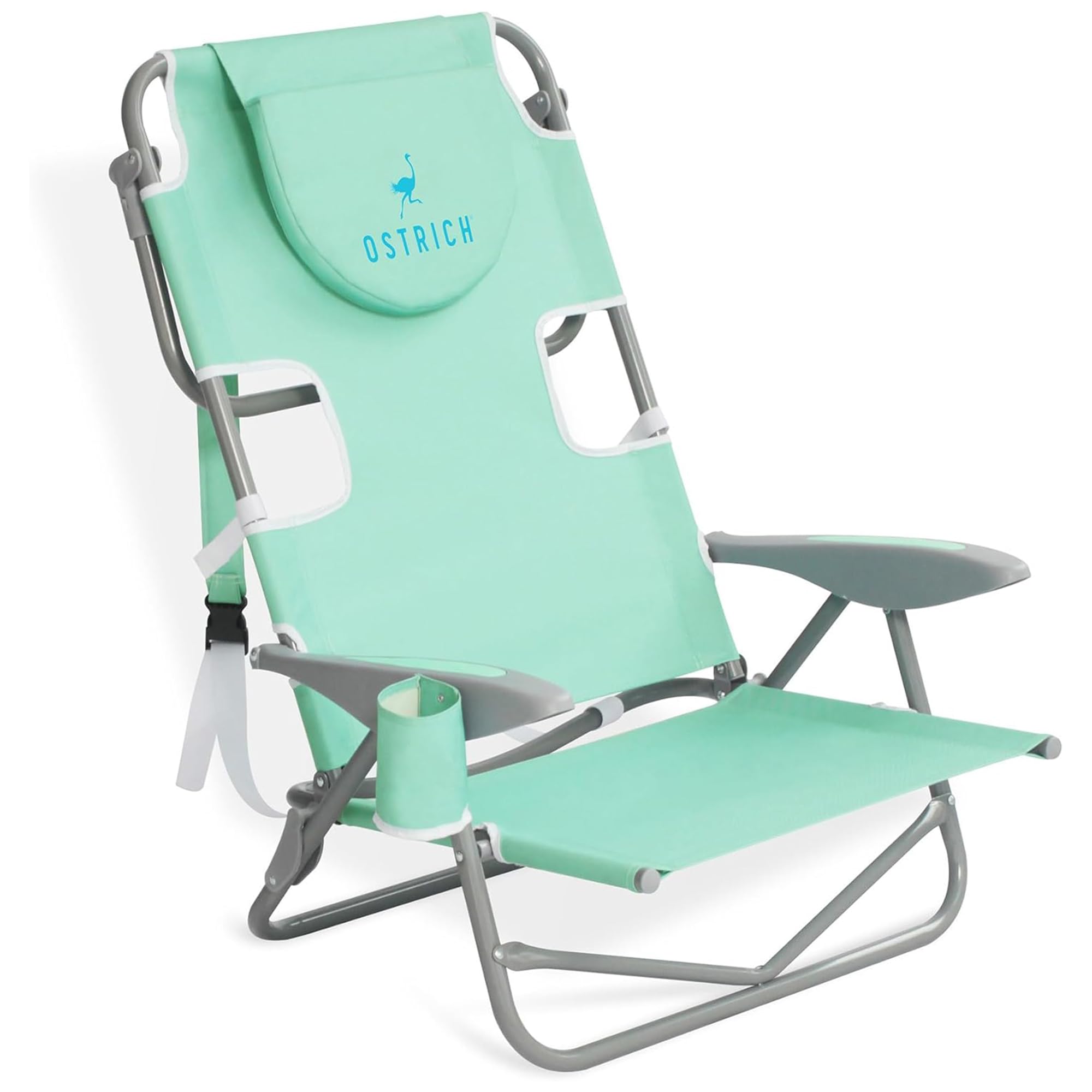 Ostrich Heavy-Duty Backpacker Beach Chair in teal with face opening for prone lounging