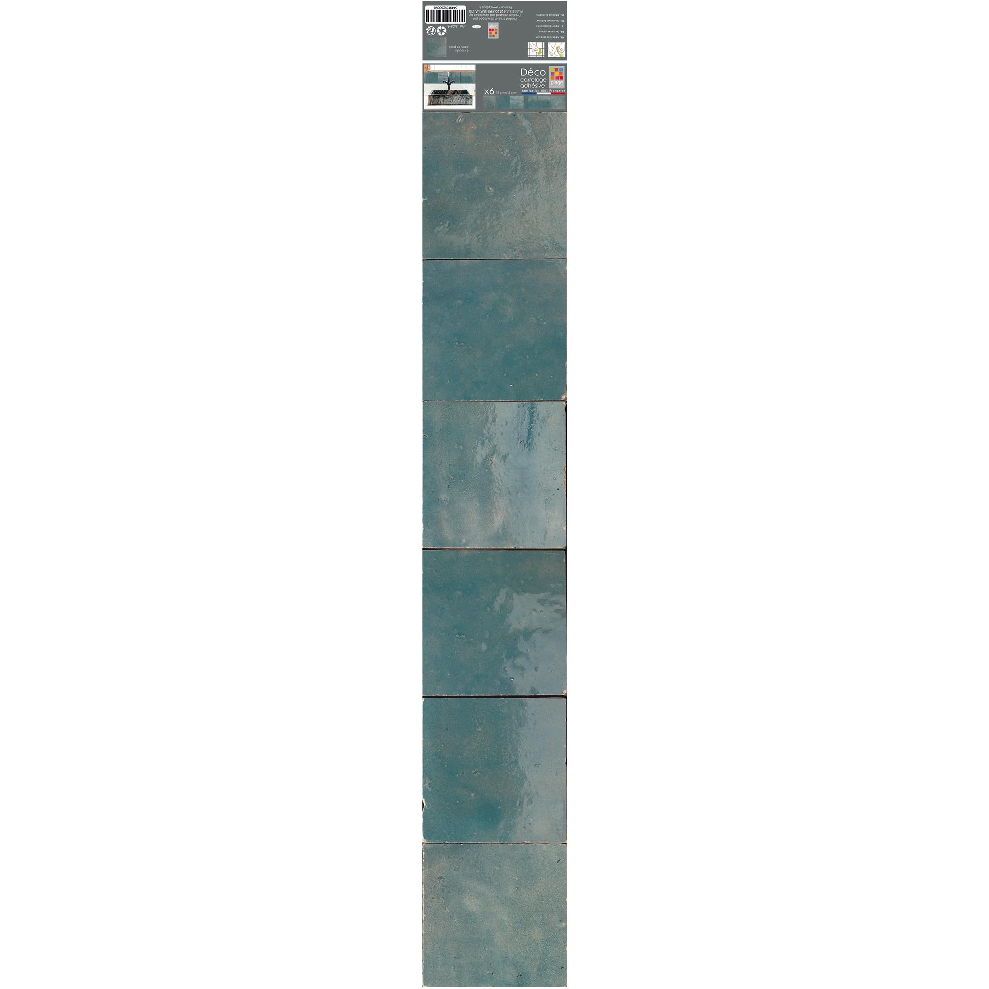Décoration adhésive pour CARRELAGE 260699 ZELLIGE 6 Squares, Blue, 15 x 15 cm