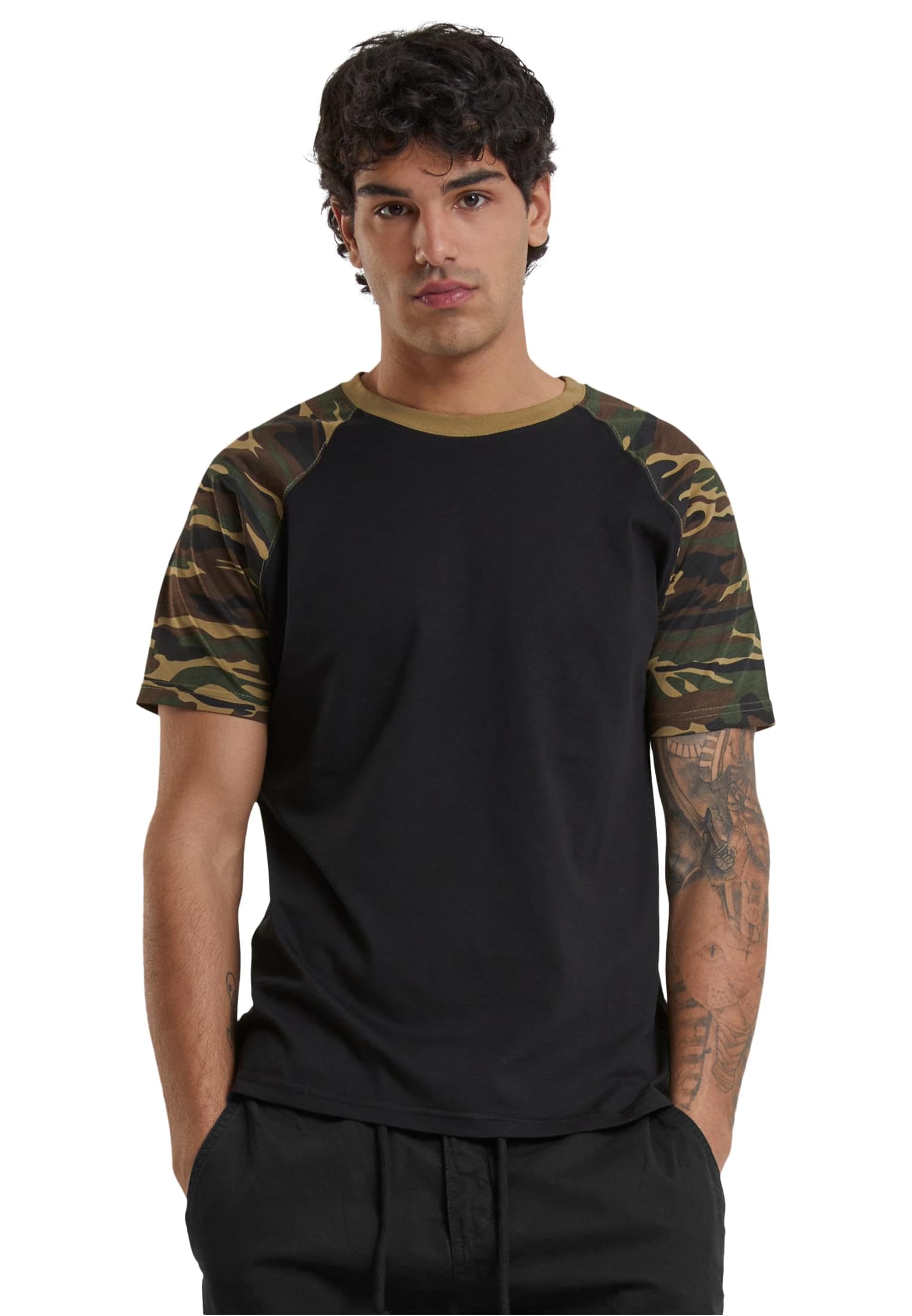 Urban Classics Men's Noir T-Shirt Urban Classic Raglan Contract