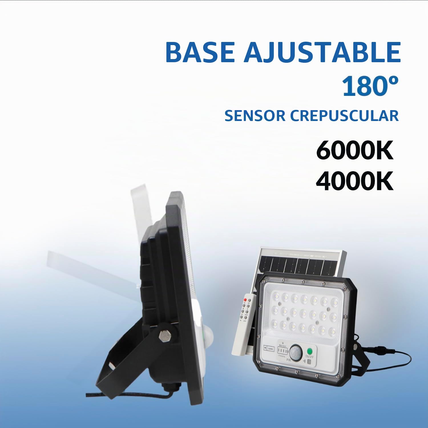 M Ledme - Foco Proyector Led Solar Aras Con Sensor 50W, Color Luz fría (6000k), IP65, Iluminación exterior, de uso para jardín, patios (Paquete de 2)
