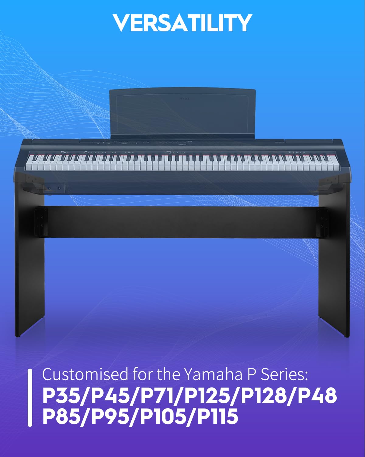 STRICH L85 Support de clavier de piano en bois robuste, compatible avec Yamaha P-45/P-71/P-125/P-128 piano numérique 88 touches (noir classique)
