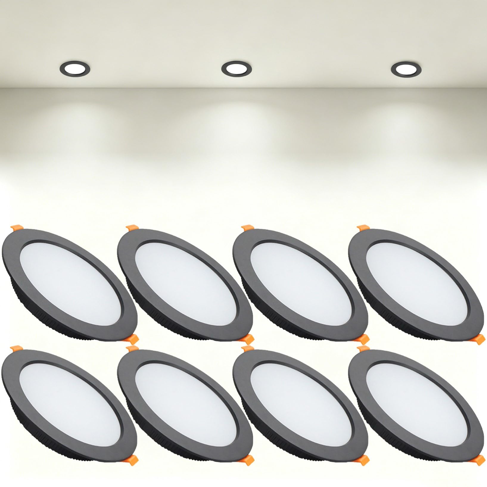 VOGHMOLD 18W Ultra Slim LED Downlight Recessed Ceiling Light 5 inch, 4000K Spot Lights Black Aluminum Trim, Cut Φ150-160mm, AC110-240V Panel Lighting for Office Hallway Closet, 8 Pack