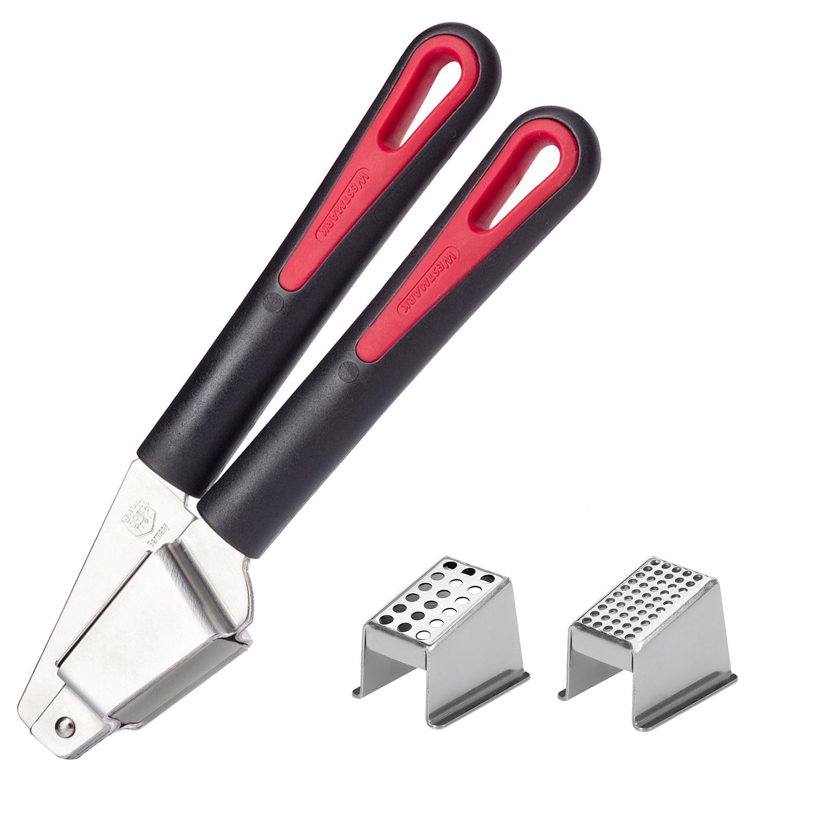 Westmark Knoblauchpresse, Inkl. zwei Presseinsätzen: fein + grob, Kunststoff/Rostfreier Edelstahl, Gallant Plus, Schwarz/Rot/Silber, 29392270