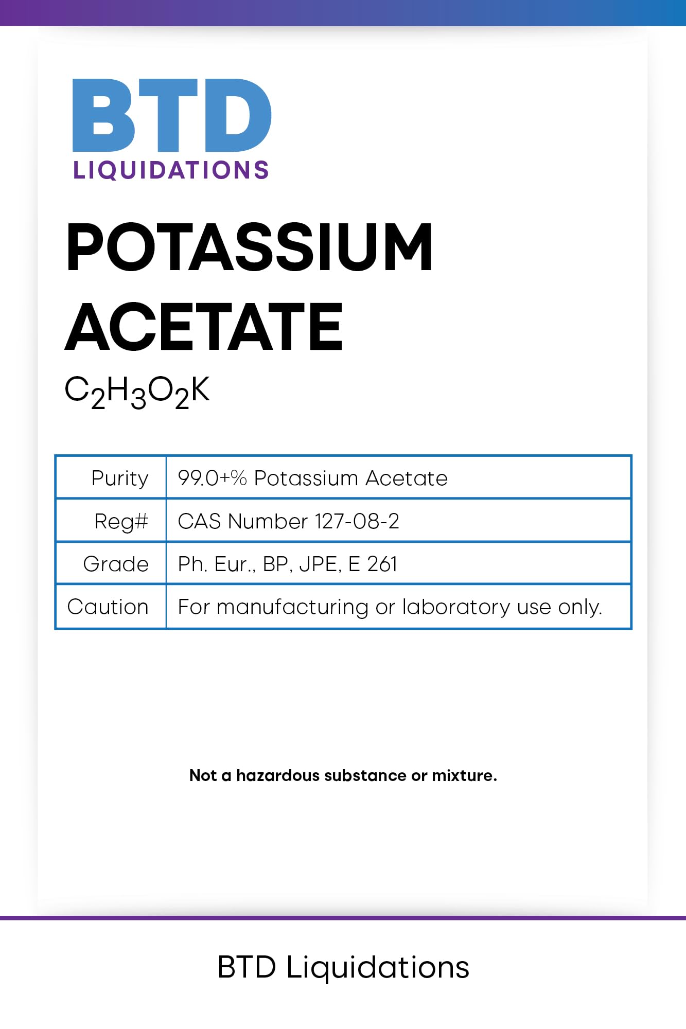 Potassium Acetate ACS Grade 99.9% Pure CAS 127-08-2 500g