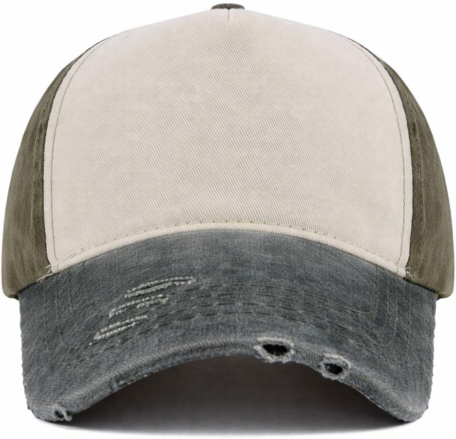 5 Panel Cotton Vintage Baseball Cap, Modern Distressed Look with Strap Adjustment at Back, Comfortable Everyday Hat