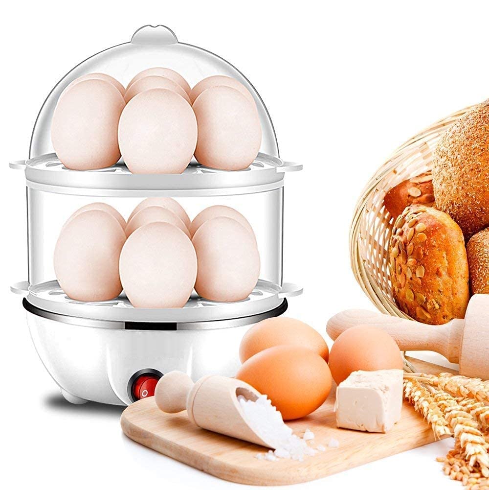 Egg Boiler Double Layer Multifunction Electric Egg Boiler Automatic Off Egg Cooker, Poacher, Steamer and Milk Boiler with Measuring Cup (Multicolour)-image-36