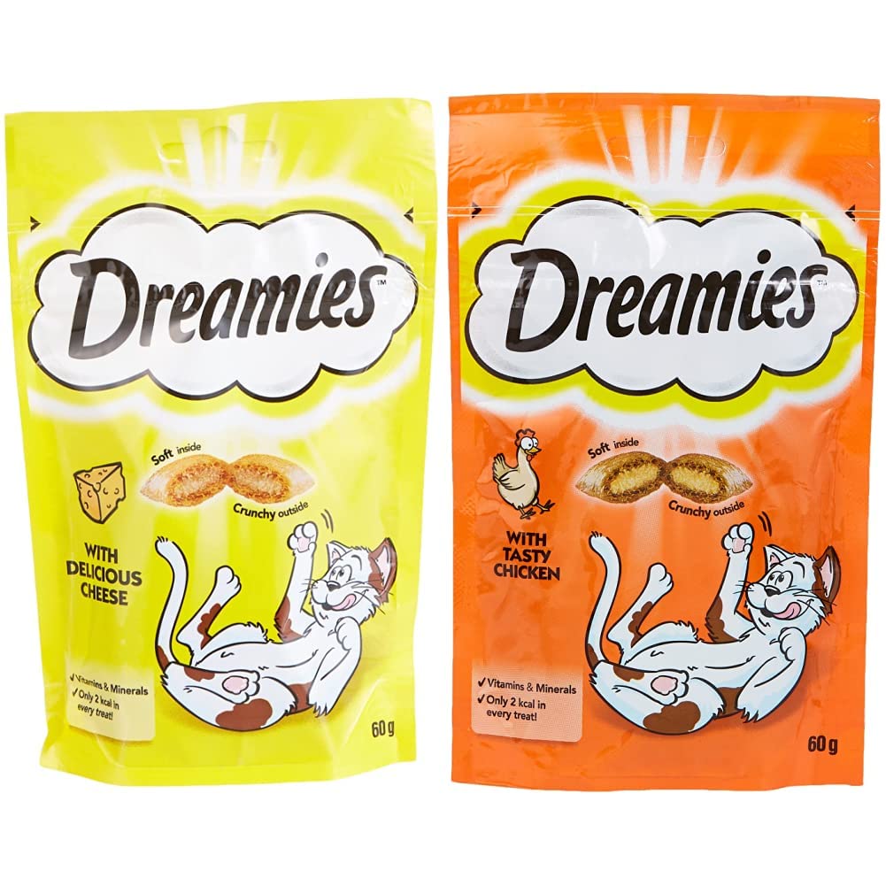 DreamiesCat Treats, Cheese, 60G X 6 & Cat Treats, Chicken, 60 Gm