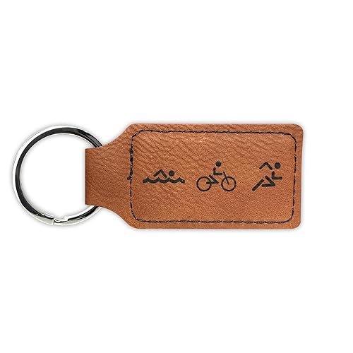 Triathlon Keychain Leatherette Rectangle - Laser Engraved - Many Colors