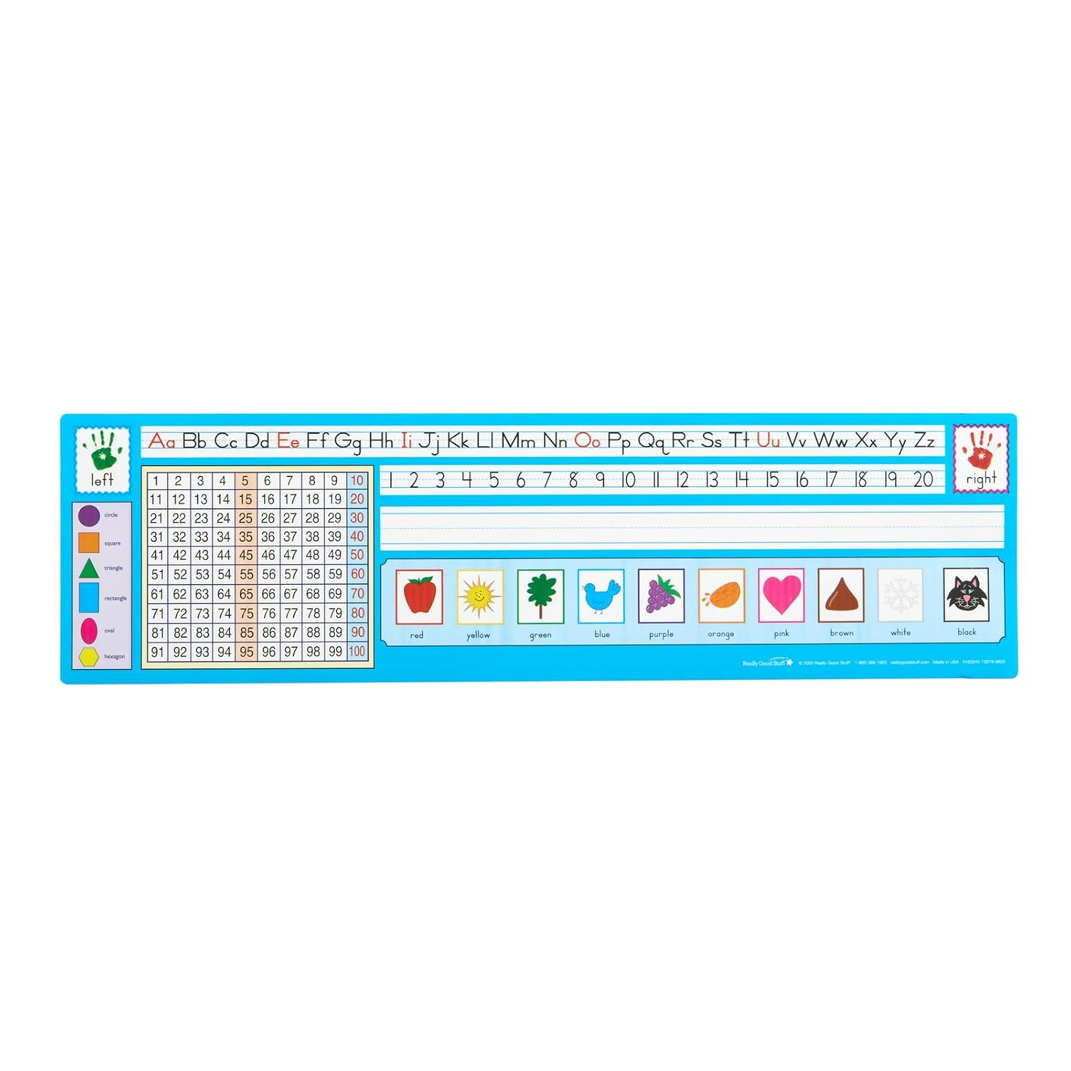 Really Good Stuff 24PK Zaner-Bloser Self-Adhesive Vinyl Desktop Reference Nameplate with Letters, Grid, Colors, Shapes-Traditional Manuscript Name Tags