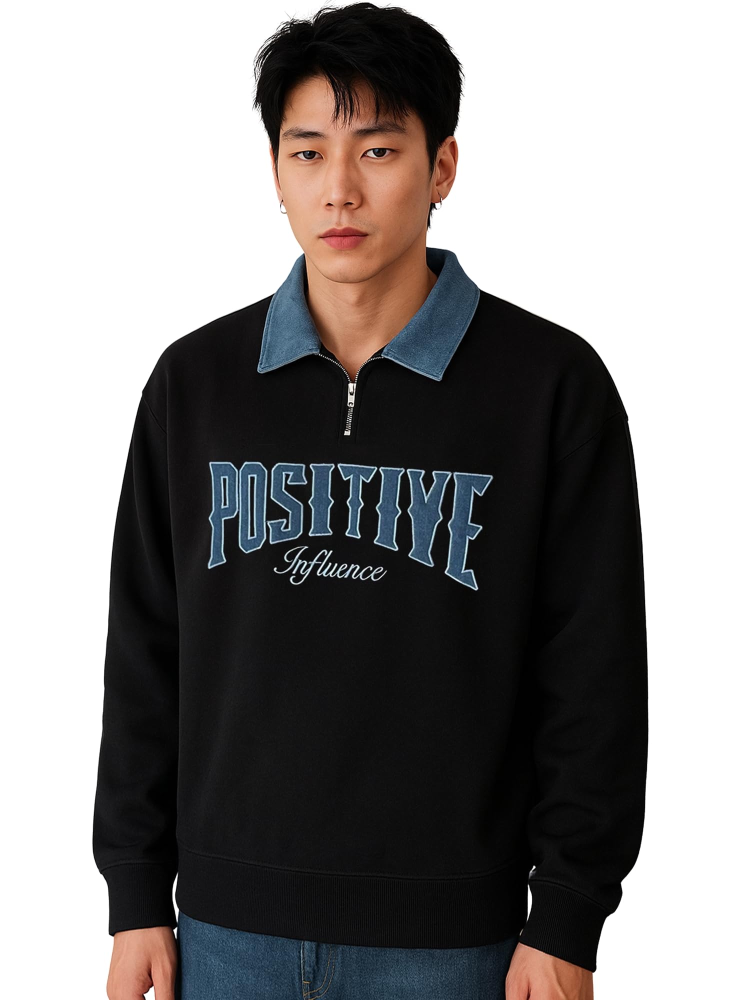 Jump Cuts || Mens || Half Zipper || Printed || Polo Neck || Full Sleeve || Cotton Blend || T-Shirt