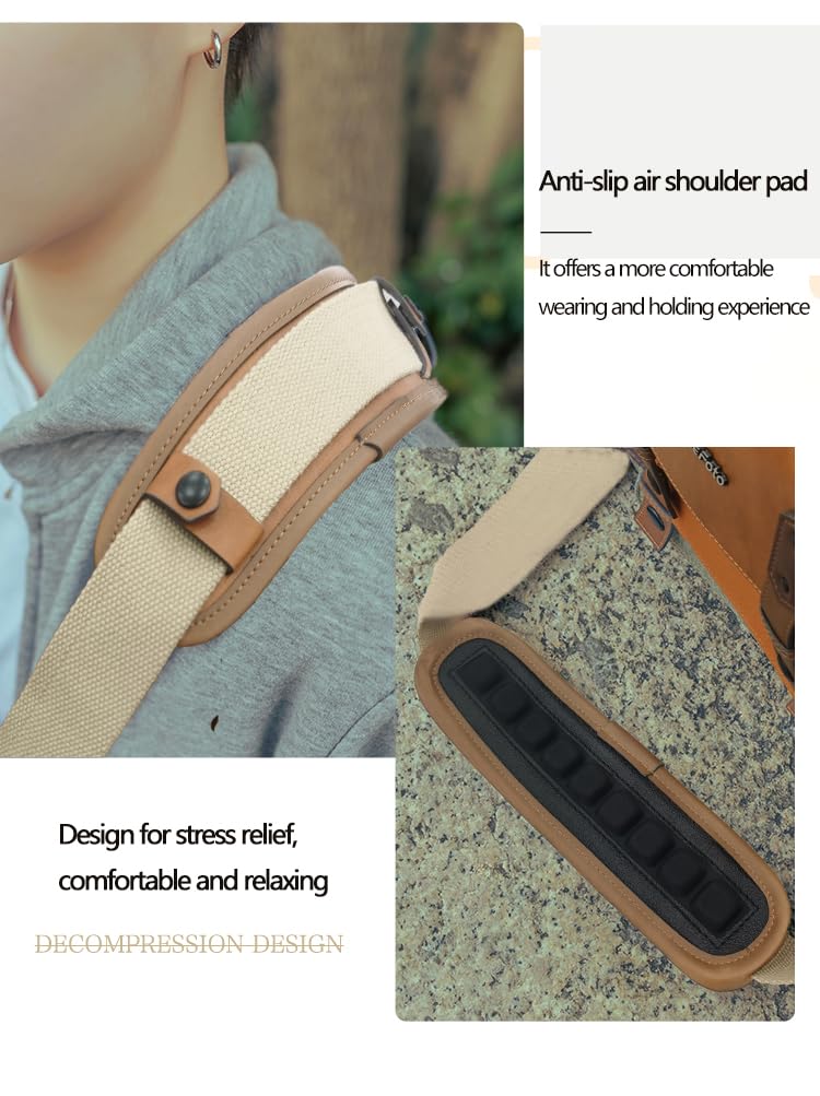 Bolsa de mensajero para cámara, de cuero vintage, con tapa superior, compatible con cámaras Canon, Nikon, Sony SLR/DSLR sin espejo para mujeres y hombres, funda de cuero caqui (naranja