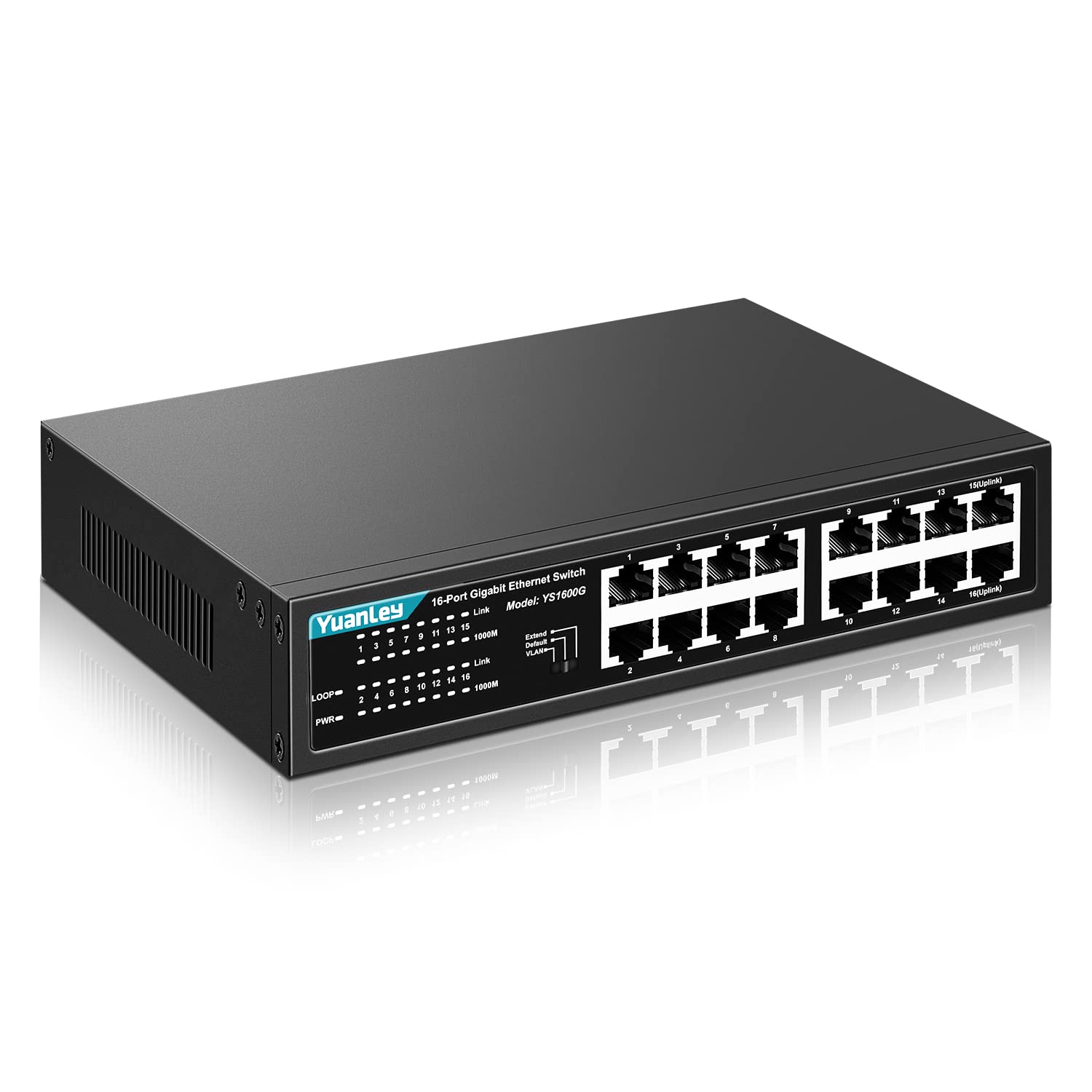 YuanLey 16 Port Gigabit Switch, VLAN, Extend 250m, Fanless