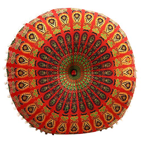 Casa Moro Indisches Yogakissen Mandala Saira Rot & Grün mit Füllung Ø 55cm x Höhe 12cm rund aus Baumwolle… – Bild 3