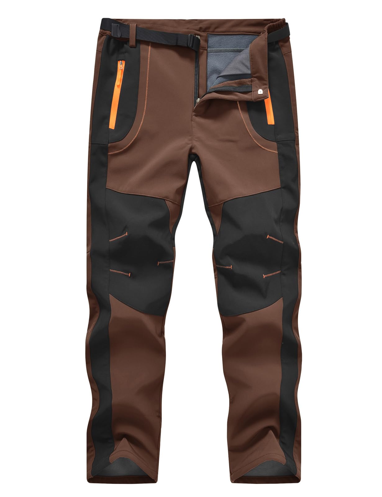 TBMPOY Men's Snow Ski Hiking Pants Waterproof Winter Fleece Lined Pants Camping Skiing Ice Fishing Pants with Belt