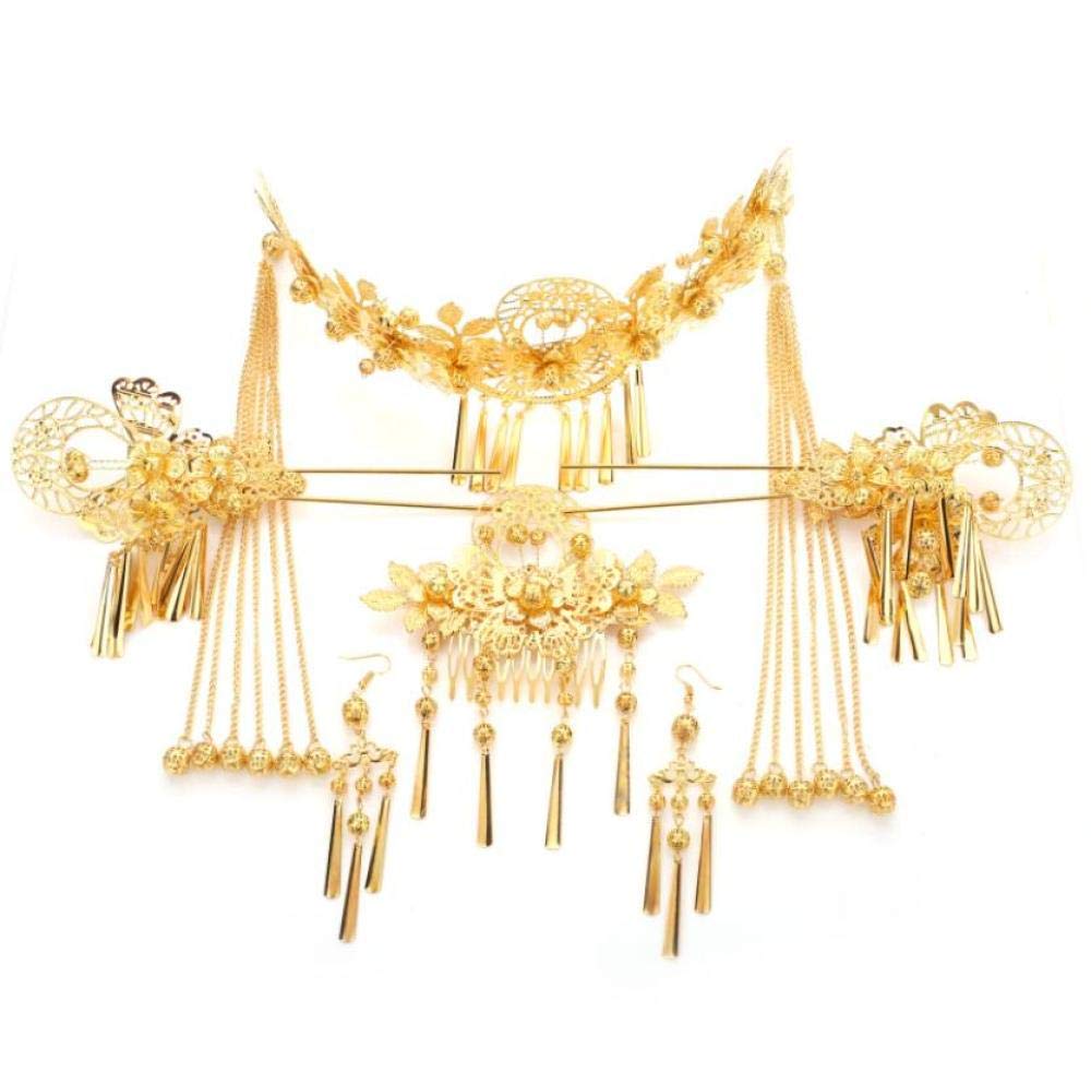 LXSXDZ Bridal Crown Headdress Chinese Costume Golden Show Wo Clothing Phoenix Crown Hair Accessories Wedding Cheongsam Dress Jewelry