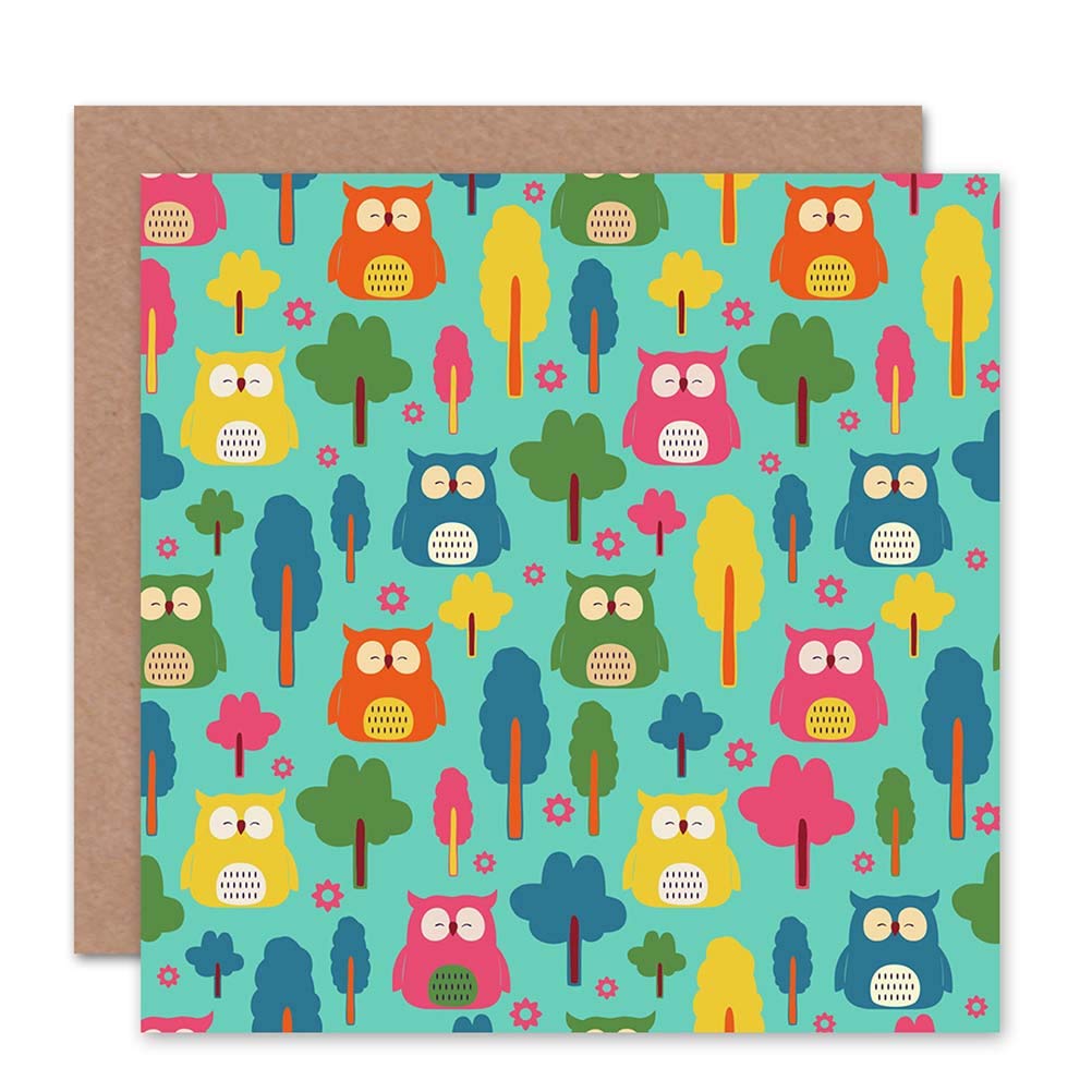 Wee Blue Coo SLEEPING OWLS TREES CARTOON CUTE BLANK GREETINGS BIRTHDAY CARD ART