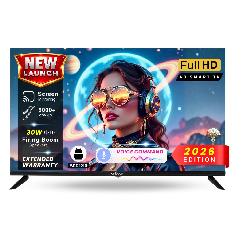 Uniboom_Optima Series102 cm (40 inch)HD Smart LED TV | Android TV with Voice Command App |5000+ Free Movies |30W Sonic Boom Speakers| 500+ Certified Apps |Mobile Remote |Mobile Screen Cast 40S-ULT-AED