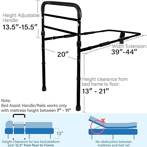 Miniatura 7 de Vaunn Nuevo mango de riel de asistencia de cama ajustable (aprobado por el estándar de seguridad ASTM F3186-17) y barra de agarre de protección de