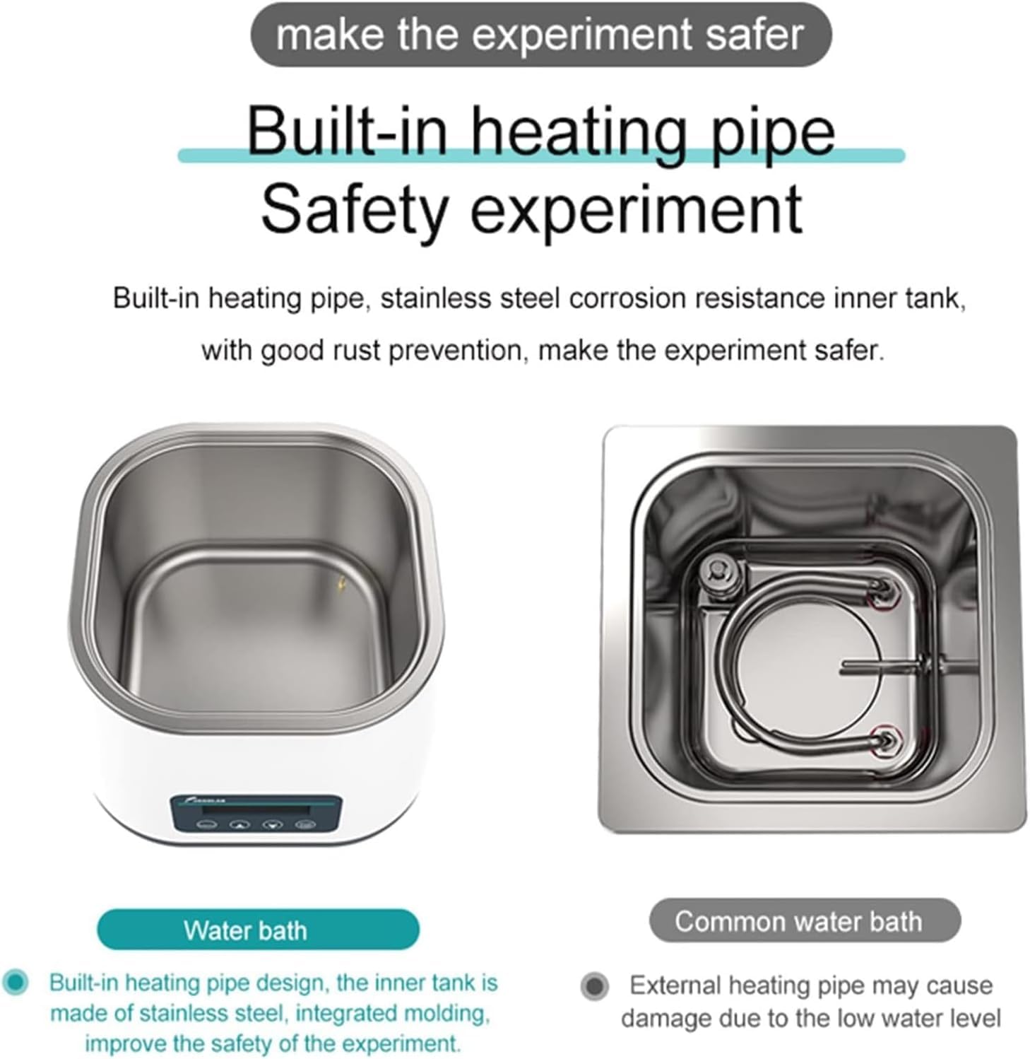 Baño María de Laboratorio con agitador magnético, baño María Calefactor termostático con Pantalla Digital, diseño antisecado de 800 W, con 2 Barras de agitación, 100-1200 RPM, Capacidad para matrace