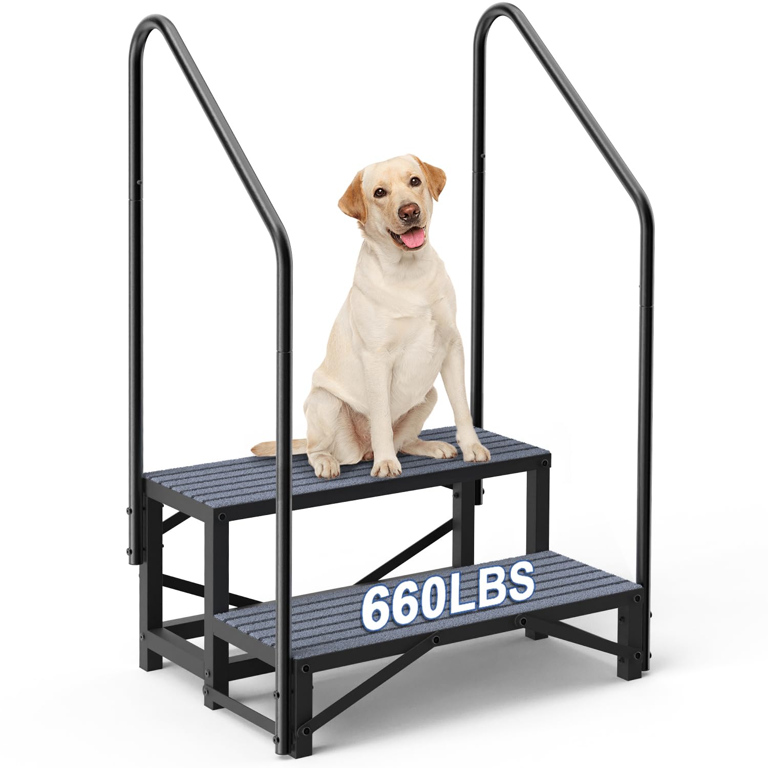 FEHOKINCH 2-Step RV Steps with Dual Handrails, Heavy-Duty Mobile Home Ladder Portable Stairs for RV, Hot Tub, Outdoor Porches with Non-Slip Mats