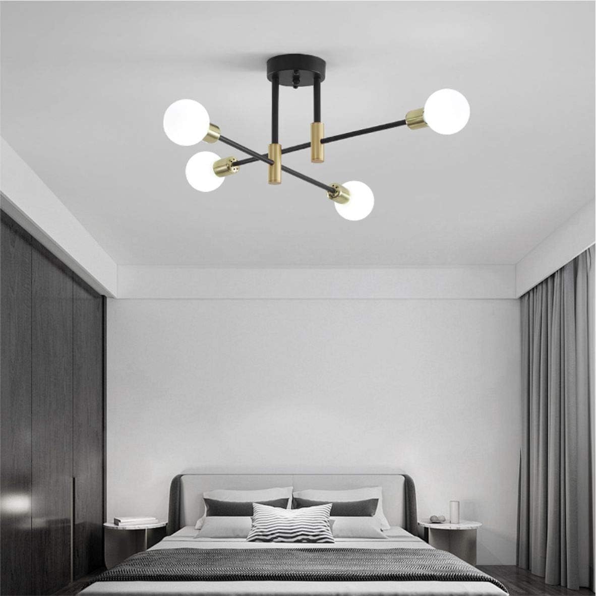 Modern Flush Mount Ceiling Light Fixture 4 Lights Black Classic Pendant Lamp with Cream Glass Shade for Kitchen Living Room Dining