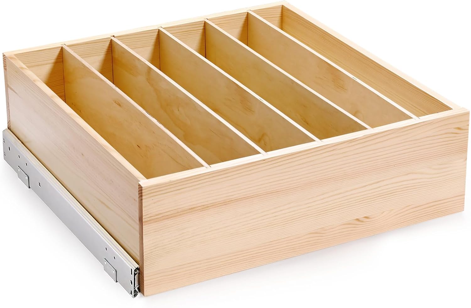 Pull Out Cabinet Organizer with Divider, 23''W×21''D×7''H Soft Close Wood Drawer for Kitchen Pantry, Finished, Heavy-Duty, Bottom Assembly (Wood Drawer Part Width is 22'')