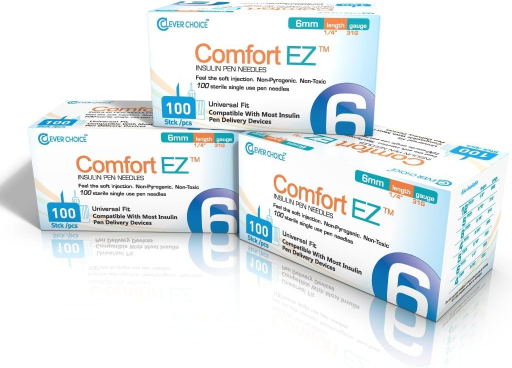 Clever Choice Comfort EZ Insulin Pen Needles 31 Gauge 6 Millimeter - 3 Pack (300 Needles)