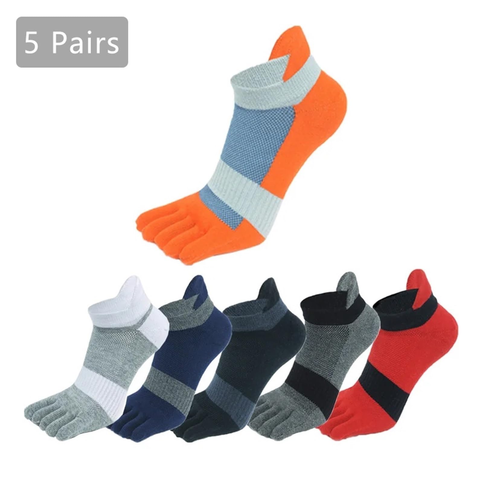Herrensocken aus Baumwolle mit fünf Zehen | Mehrfarbig, Größe 42, 5 Paar: for Herren, for No-Show-Sportarten, Laufen, Wandern, Büro