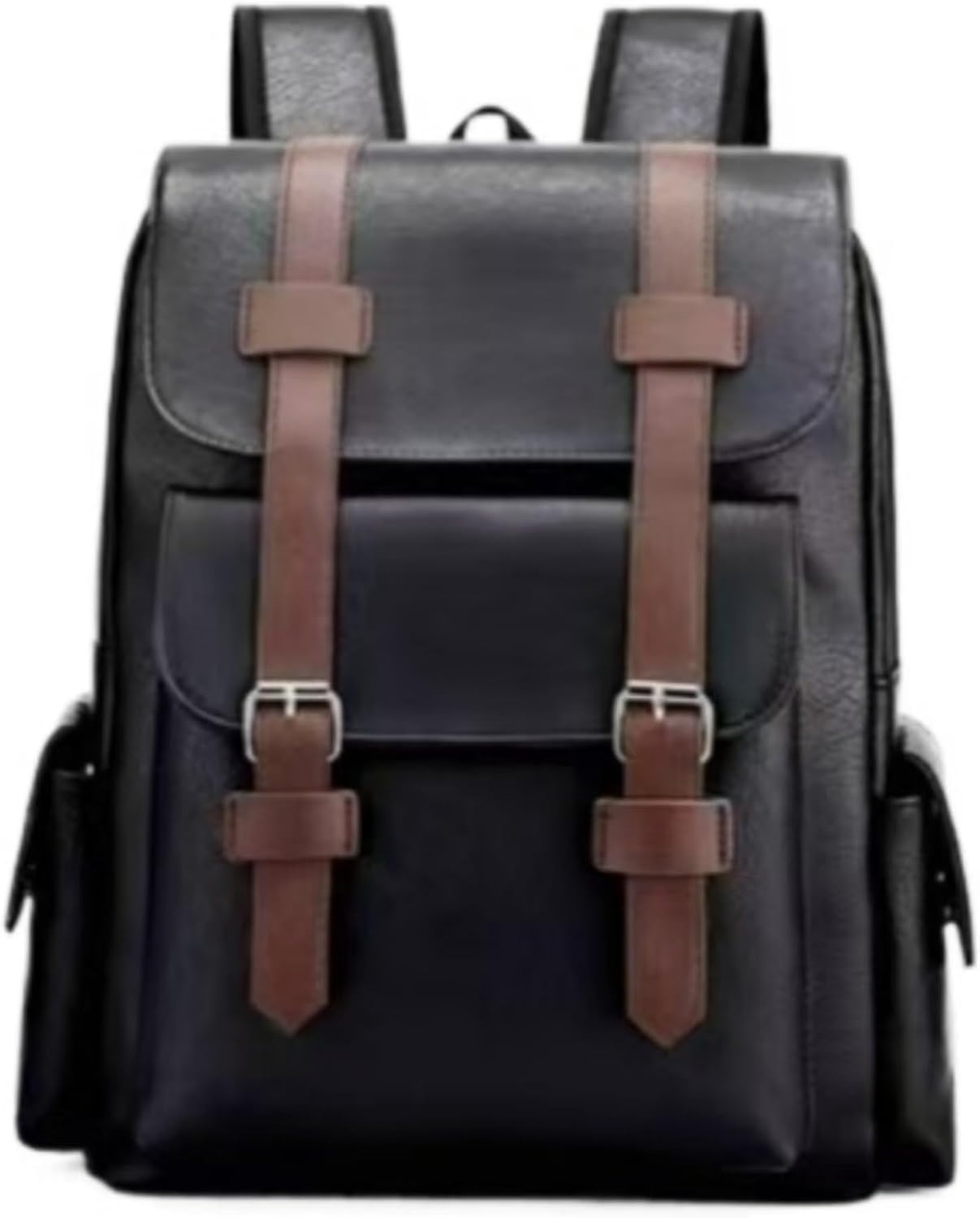 Business Men and Women PU Leather Backpack 15.6inch Laptop Waterproof Backpack Travel Commuter Lightweight schoolbag (Black backpack9,Medium)
