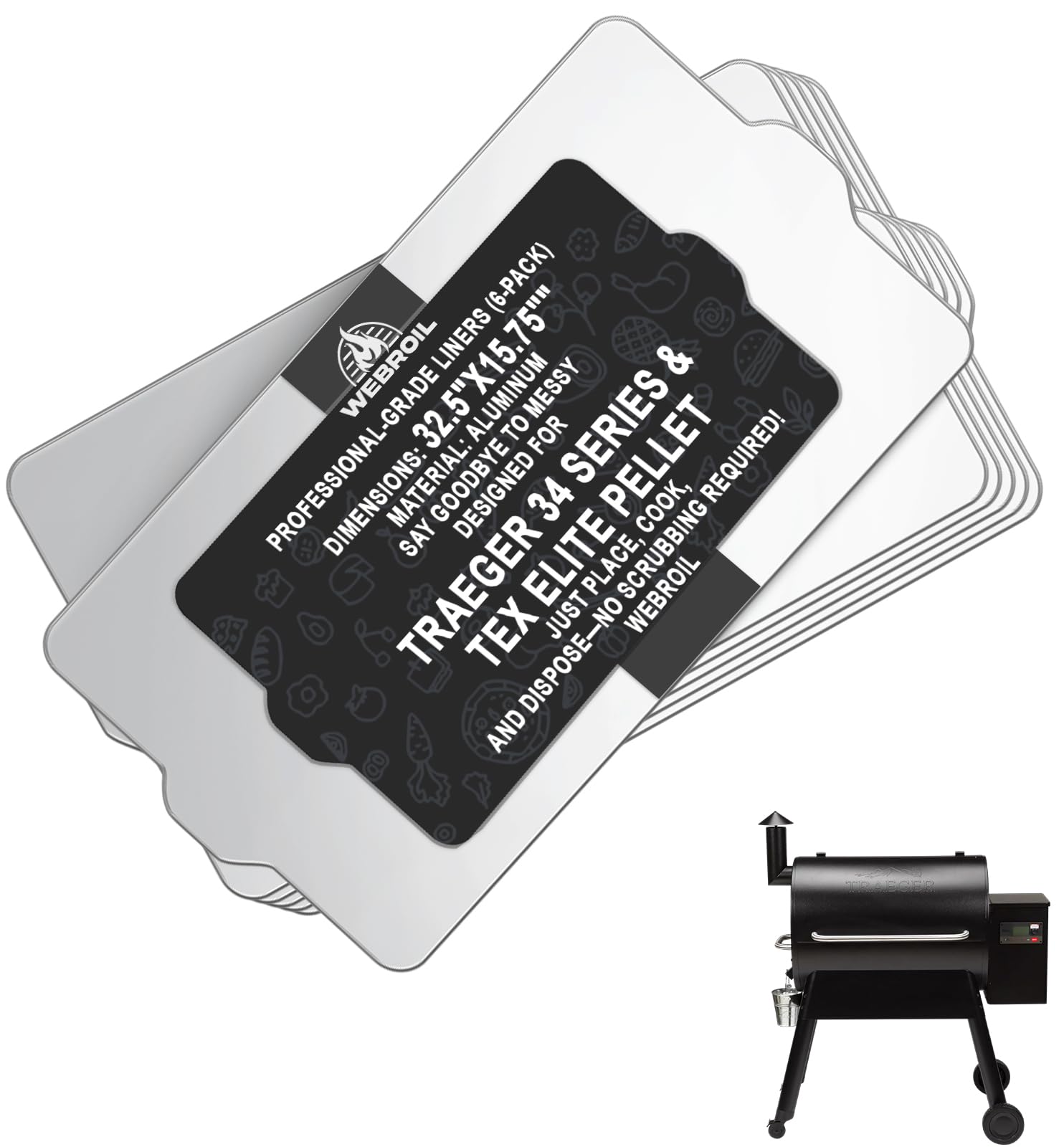 6 Packs BAC410 Drip Tray for Traeger Pro 34 Series/Tex Elite Pellet Smoker