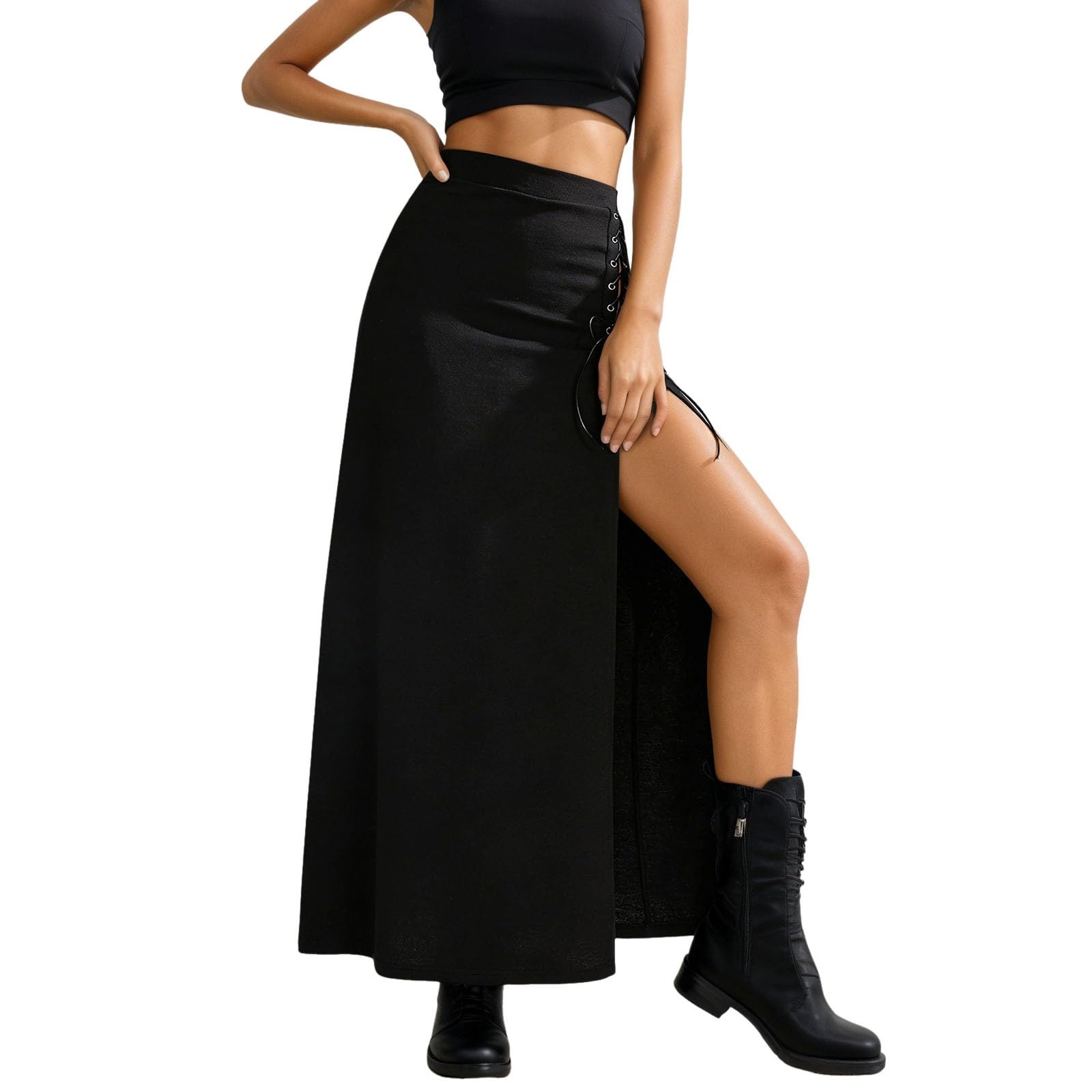 Rock Damen Gothic-Punk-Style Bodycon-Rock mit Schlitz Ösen-Schnürung für einen extravaganten Fashion-Statement