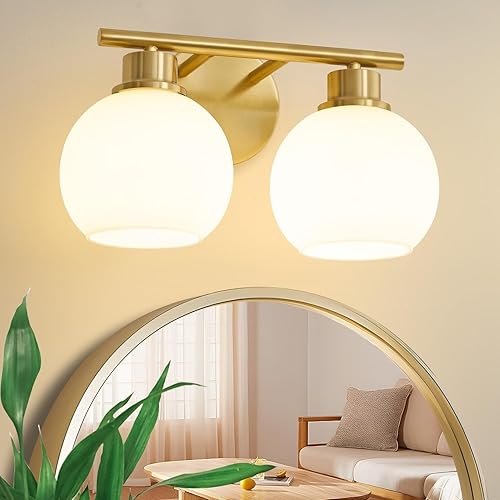 Miniatura 8 de Lámpara de tocador de baño de 3 luces negras y doradas con pantallas de vidrio, aplique de pared industrial