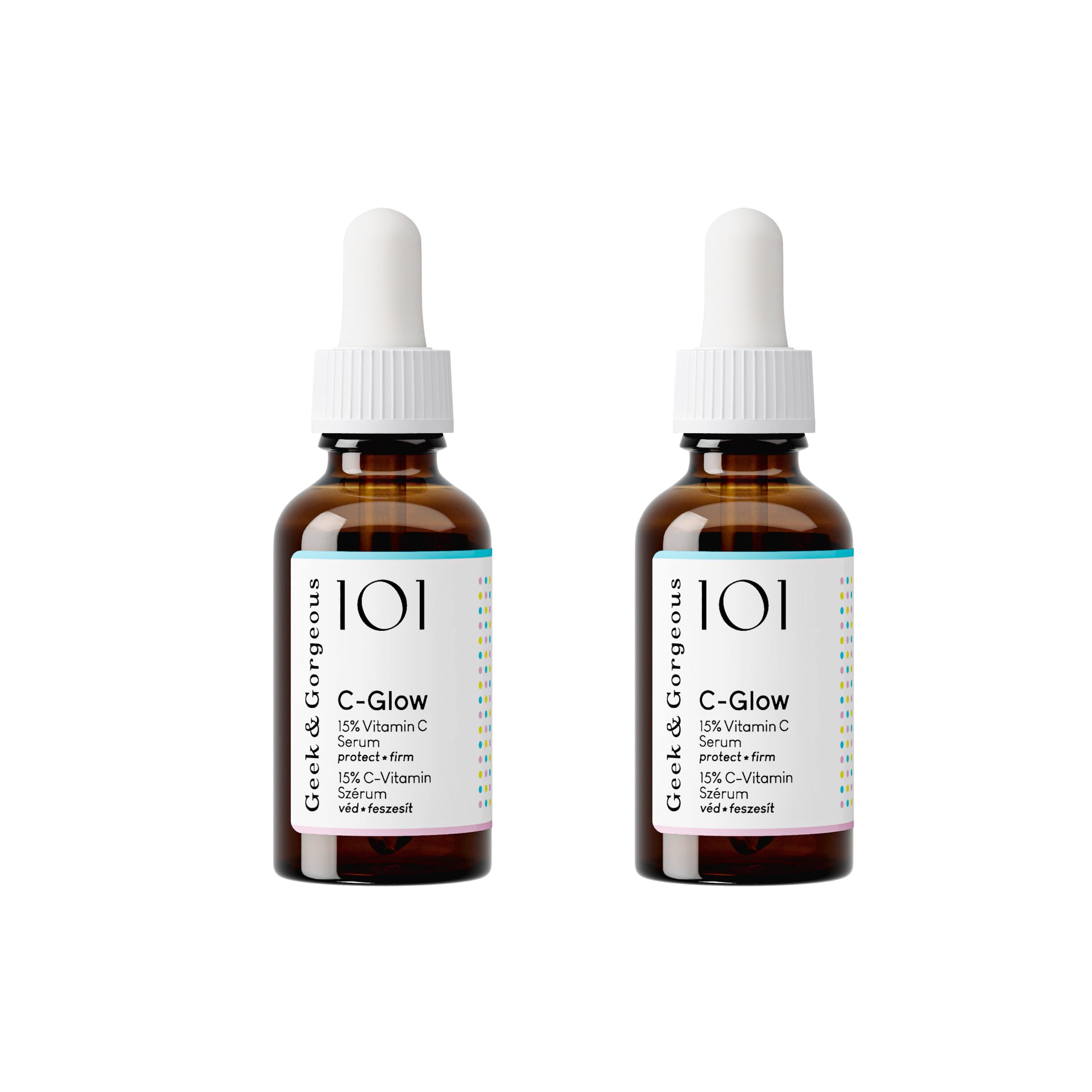 Geek & Gorgeous - C-Glow - Sérum à 15% de vitamine C + acide férulique & vitamine E, protège contre les dommages environnementaux, stimule le collagène & unifie le teint - tous les types de peau, Pack