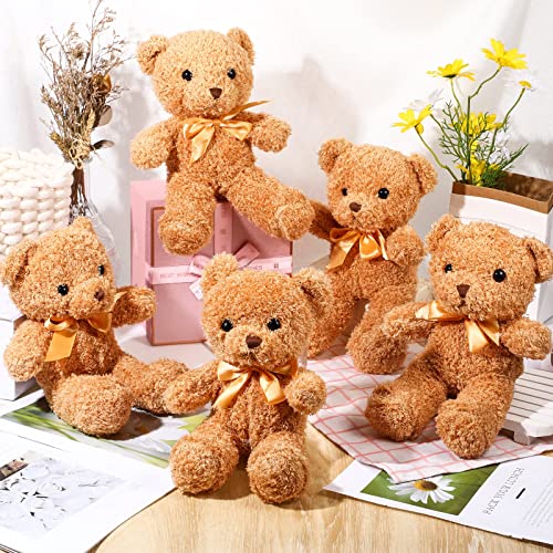 Hydren 12 Pcs Plush Bear Stuffed Animal 12 Inch With Ribbon Bow Ties Soft Fluffy Bear Toys For Weeding Anniversary Birthday (Light Brown) #TOP3