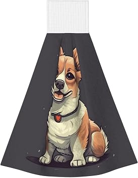 Hanging Hand Towel Soft Absorbent Bath Towel Kitchen Dish Towels with Hanging Loop Fast Drying Tie Towels for Bathroom Kitchen Home Decor Cute Corgi Dog Illustration