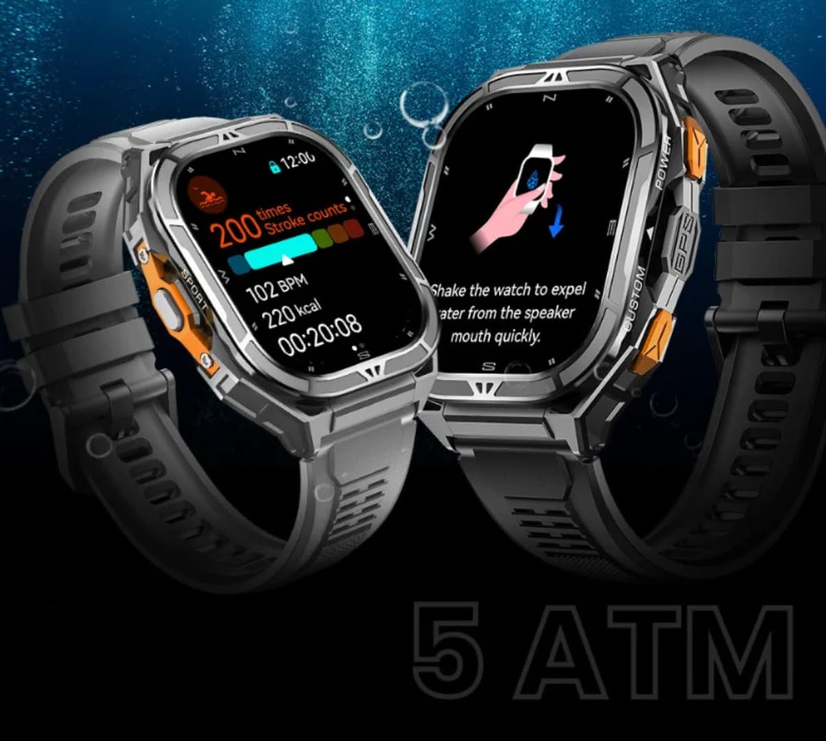 Smart Watch VG46 Pro -1.96 AMOLED Round Display, GPS, BT 5.3 Calling, 5ATM Water Resistant, 100+Sport Modes Compass, Altitude & Barometric Pressure, Heart Rate & SPO+2 Monitor, 530mAh Battery.