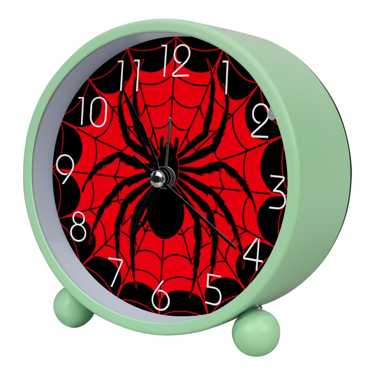 Luoweisi Analog Alarm Clock Black Spider, Silent Non-Ticking with Night Light, Battery Operated, Round Desk Alarm Clock for Office, Bedroom, Elderly, Adults, Children, Student Gifts