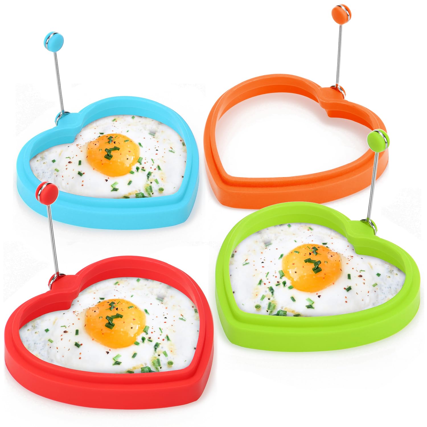 COM-FOUR® 4X Omelette pan Shape Heart, for Fried Eggs and Pancake Silicone Heart with Heat Protection Handle