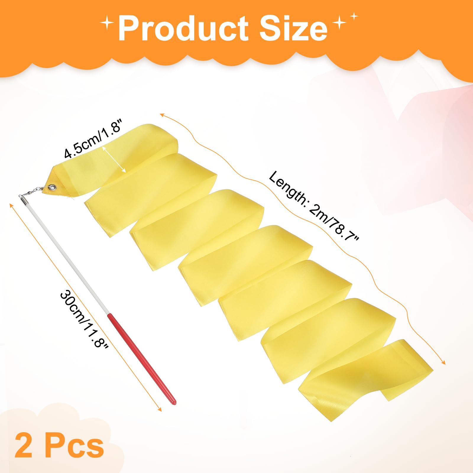 QUARKZMAN 2 Pcs Rubans De Danse Gymnastique Rythmique 78.7" Streamers pour Danseurs Baguette Tournoyante Jaune