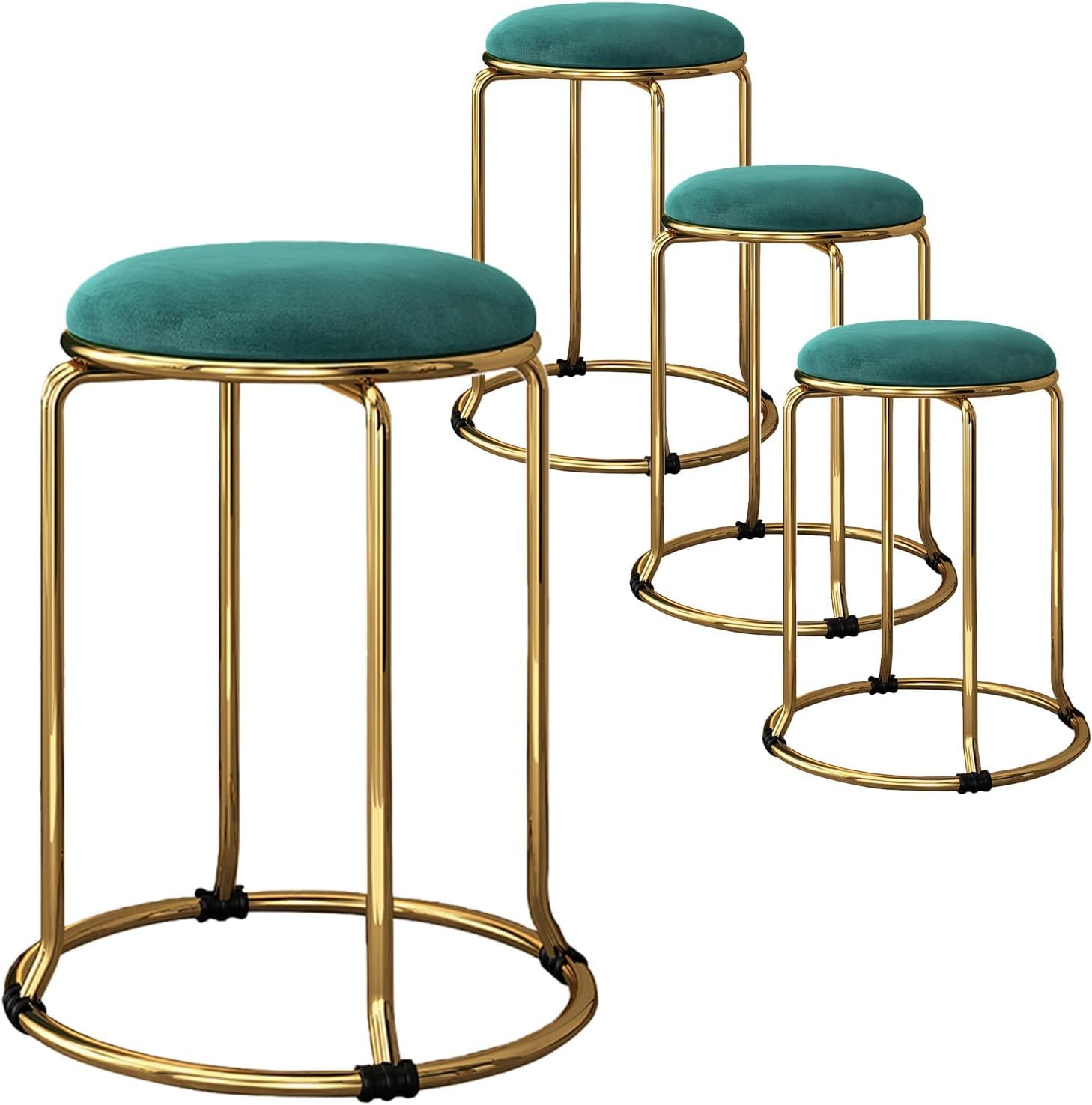 Mrc Executive Leatherette Backless Bar Stools Counter Stools Vanity Stools, Stackable Round Chairs Pack of 4, for Dinning, Kitchen, Salon, Seminar (Green Gold)