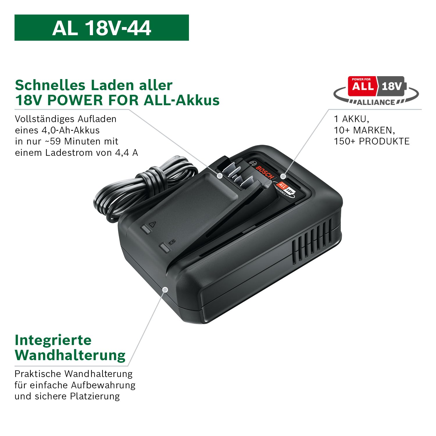 Bosch Akku und Schnellladegerät Starter Set 18V (1x 6,0Ah Li-Ionen-Akku; 1x Schnellladegerät; POWER FOR ALL 18V Alliance)