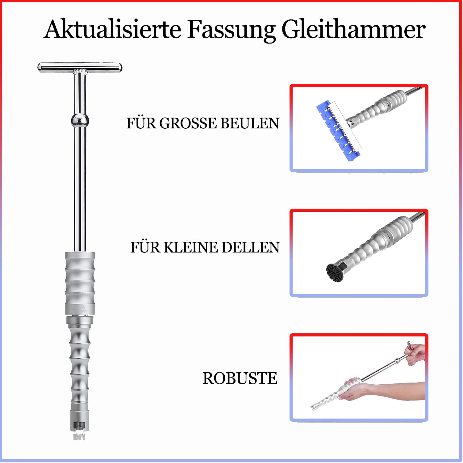 Auto Dellen Ausbeulwerkzeug Set Aufgerüstete 2 in 1 Gleithammer mit Gewinde,USB LED Wiederaufladbare Gefütterte Dellenplatte, Ausbeulwerkzeug Set Für Schäden durch Große Kleine Dellen,Hagelschäden