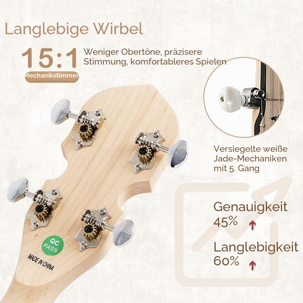 Mulucky 5-saitiges Banjo, volle Größe mit 24 Klammern, offener Rücken, Ahorn-Banjos mit Remo-Kopf, fünfter Tuner mit Getriebe, Geschenkpaket mit Anfänger-Kit – MB1101