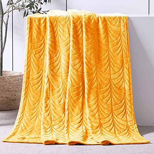 Whale Flotilla Flannel Fleece Throw Blanket for Couch, Soft Fluffy Velvet Sofa Blanket with Decorative Vintage Pattern for All Season, Warm and Lightweight, 50x60 Inch, Lemon Yellow