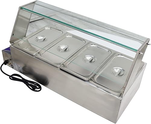 Miniatura 6 de INTBUYING Calentador de alimentos para bufé de 4 ollas de acero inoxidable 110V1500W
