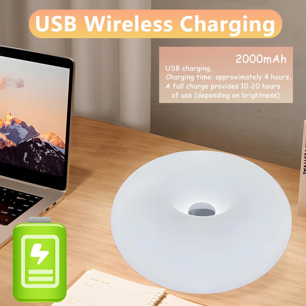 Lampada da Parete a Forma di Ciambella Ricaricabile Senza Collegamento alla Rete elettrica, Luce LED per Interni, dimmerabile, Rotonda, con Telecomando, 3 Temperature di Colore + R