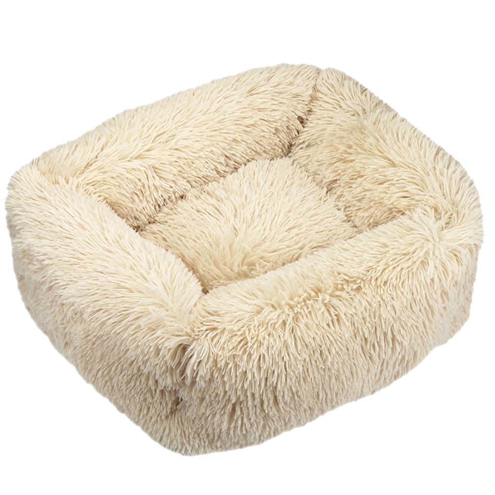 HotYou Plush Donut Dog Bed, Calming Rectangle Bed for Cat Dog 2.5-40KG, Soft and Fluffy Cuddler Pet Cushion Self-Warming Puppy Beds Machine Washable,Brown,XL 95 * 75 CM（<30KG）