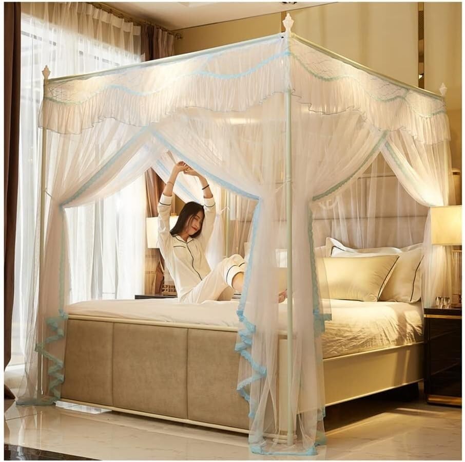 Couvre-lit de princesse avec moustiquaire Blanc-4 pour lit double de 180x200 cm