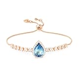 Linawe Crystal Imitation Diamond Rhinestone Charm Bracelets for Women, Gold/Silver/Rose Gold Adjustable Chain Bracelet, Teardrop Birthstone Cubic Zirconia Prom Costume Wedding Jewelry