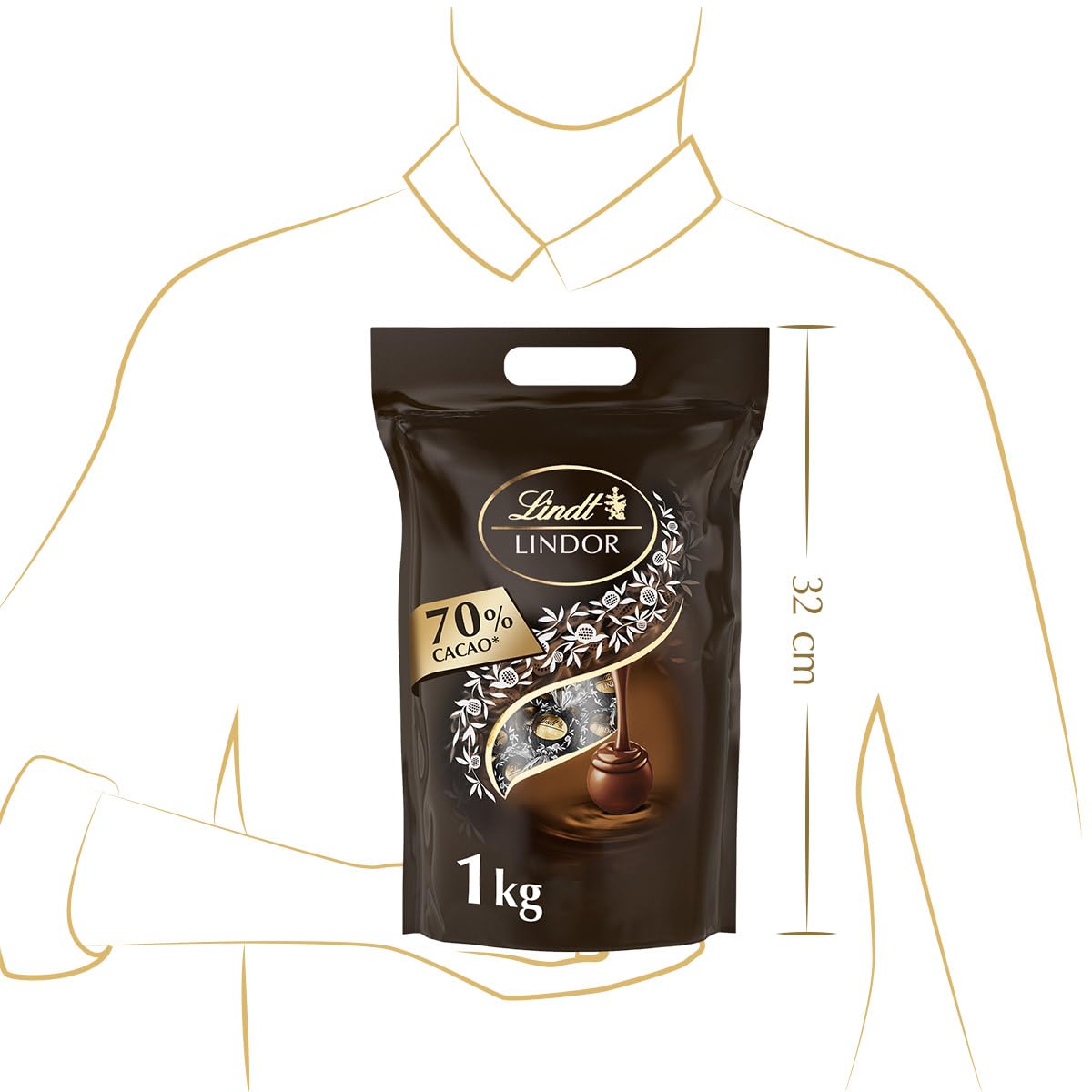 Lindt LINDOR Schokoladen Kugeln extra dunkel | ca. 80 Kugeln Edelbitterschokolade | Dunkle Schokolade mit 70% Kakao | Großpackung, Pralinen-Geschenk, 1kg (1er Pack)